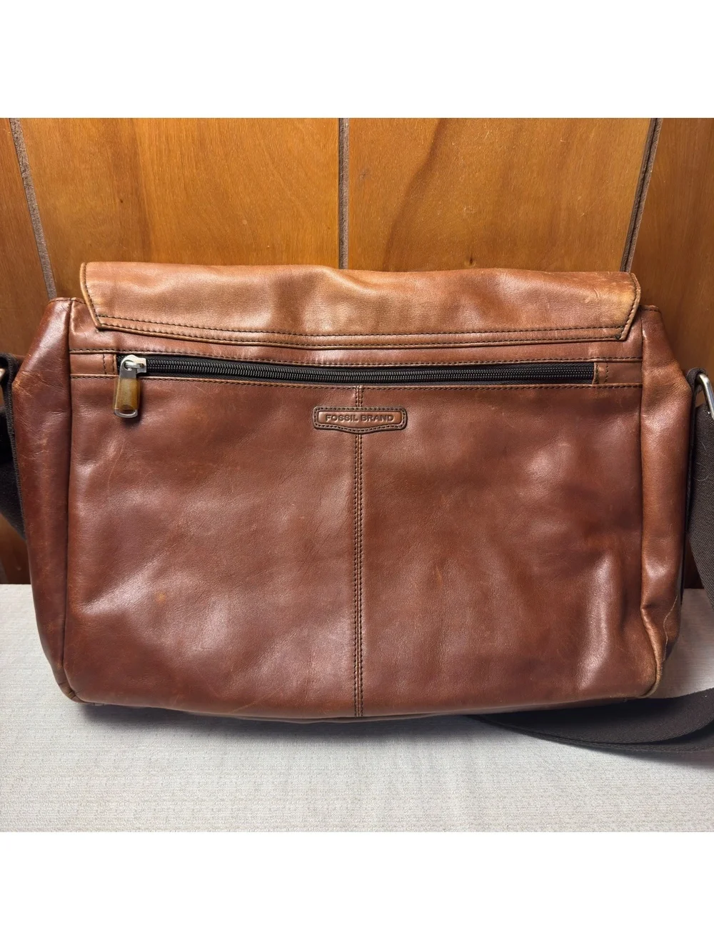 Fossil Genuine Leather Messenger Bag Brown Work Satchel Briefcase 16x12